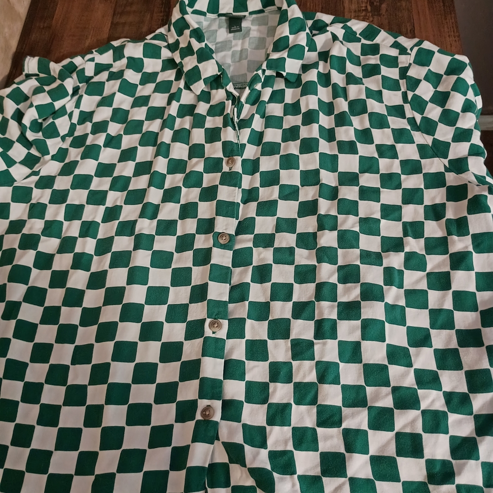 Wild Fable Green and White Checkered Casual Shirt